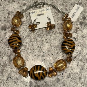BNWT Ethel & Myrtle Gold Tiger Print Necklace & Earring Set